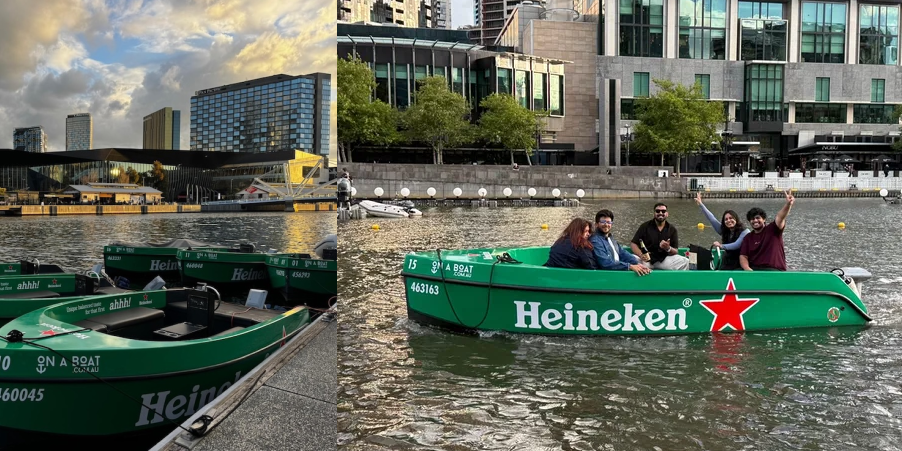Immersive alcohol product sampling campaign in Melbourne, delivering Heineken through a social ‘beer and boat’ experience on the Yarra in this activation.